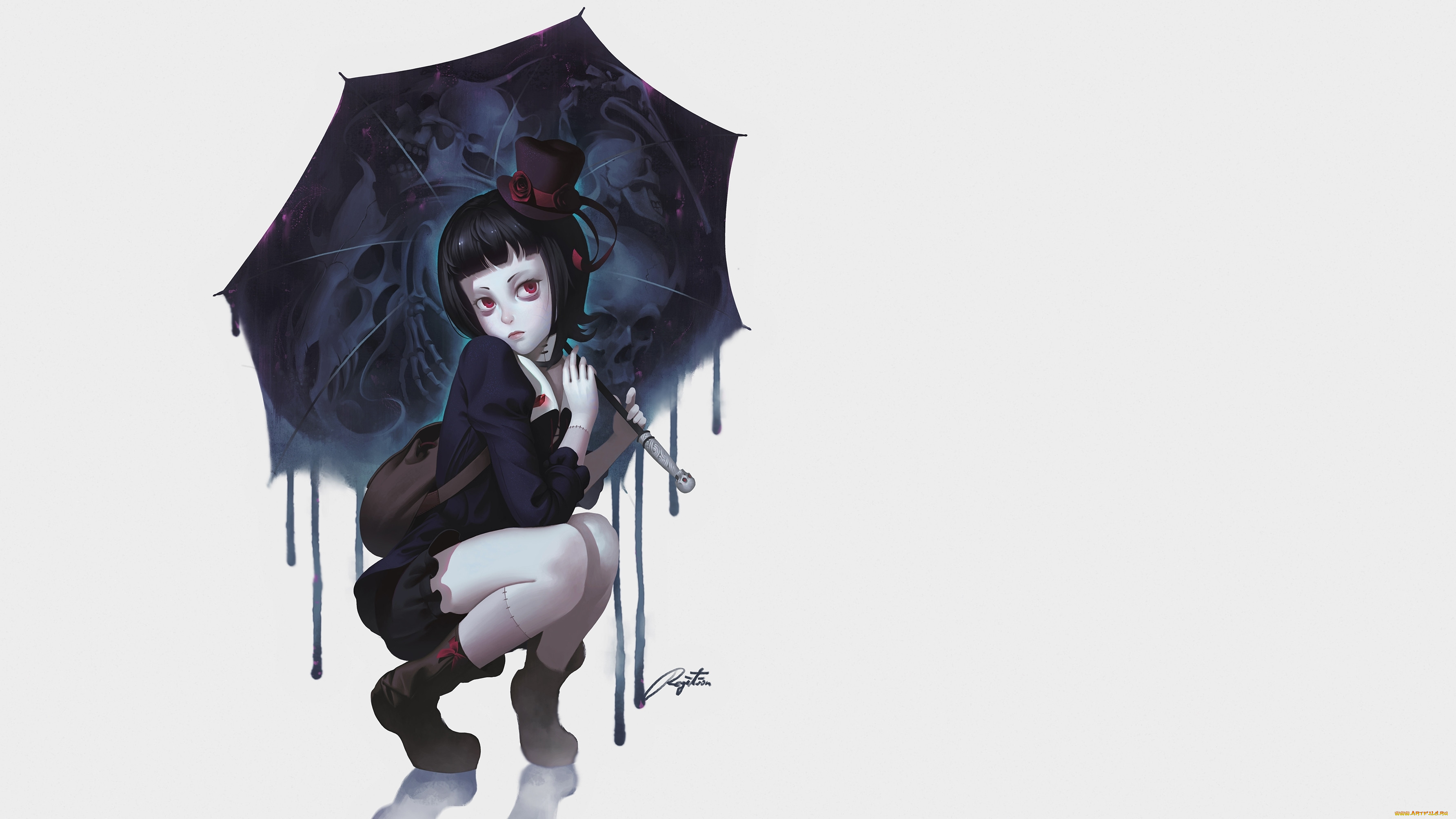 , unknown,  , , , umbrella, , , skeleton, , dead, , by, regition, girl, , rita, , , art, red, eyes, lolita, , , zombie, loli, , cap, , skull, , , gothic, anime